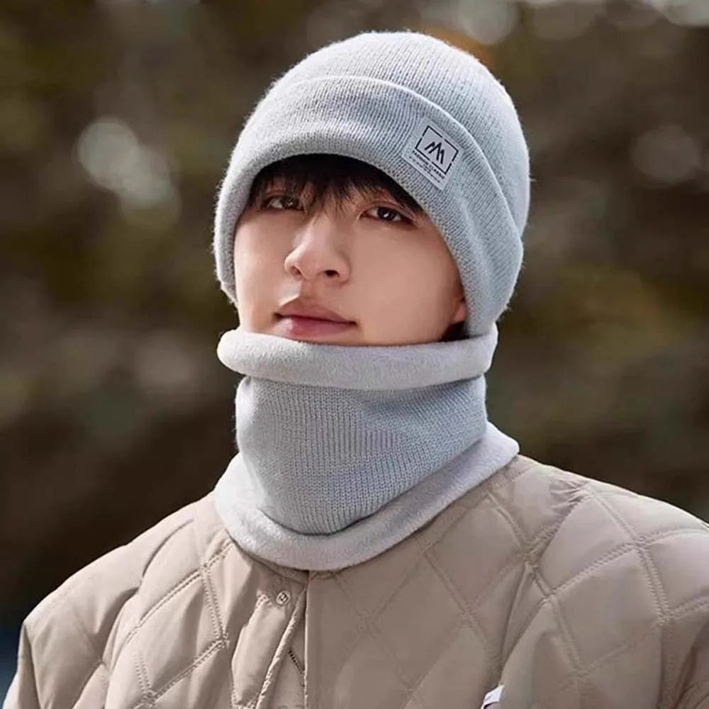 Personality Elastic Cap and Scarf Suit Trendy Korean Style Compact Scarf All-match Soft Beanie Hat Autumn