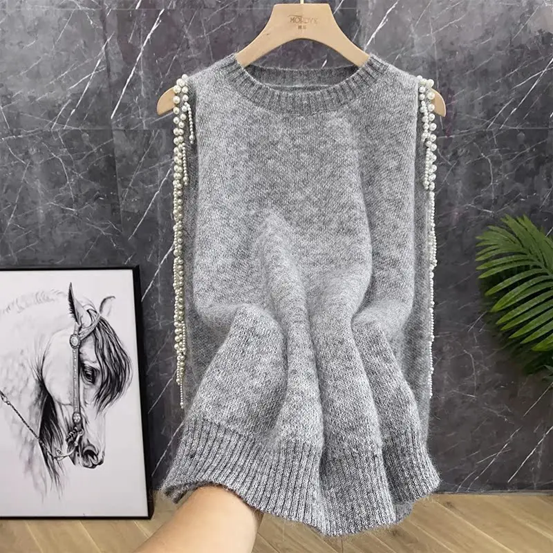 

Вязаный свитер Ele ey Camere с бусинами, круглый вырез, тяжелая отделка, женский, премиум-качество, модный, для повседневной носки