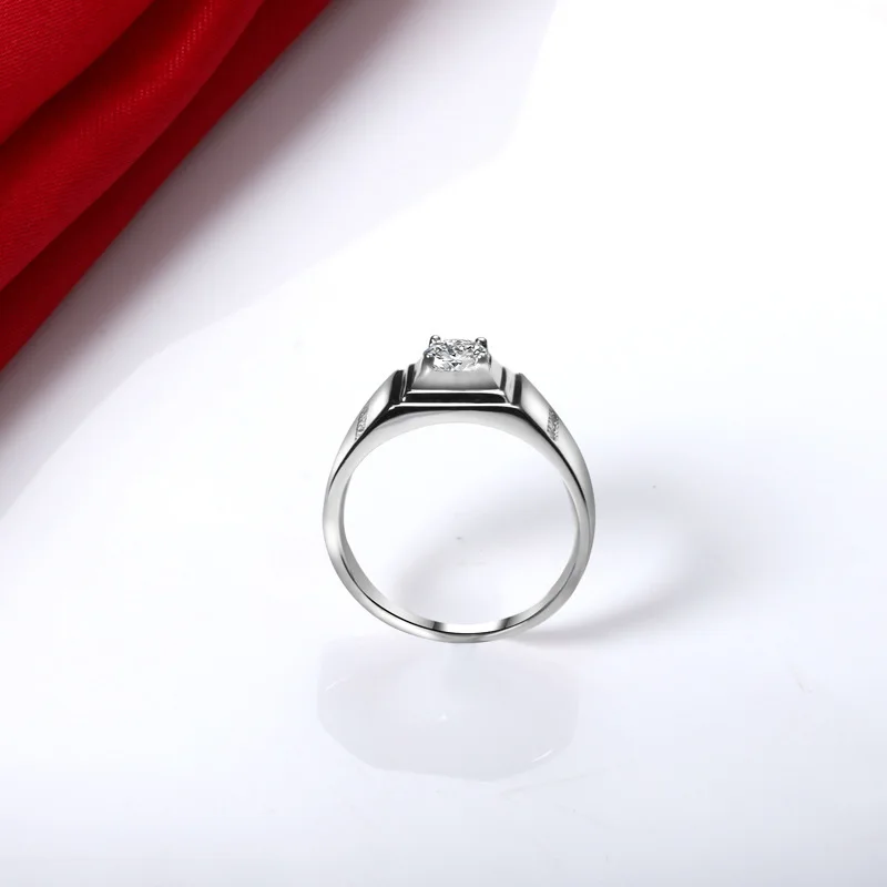 S925 Sterling Silver Round Cubic Zirconia Bridal Ring Platinum Men Jewelry