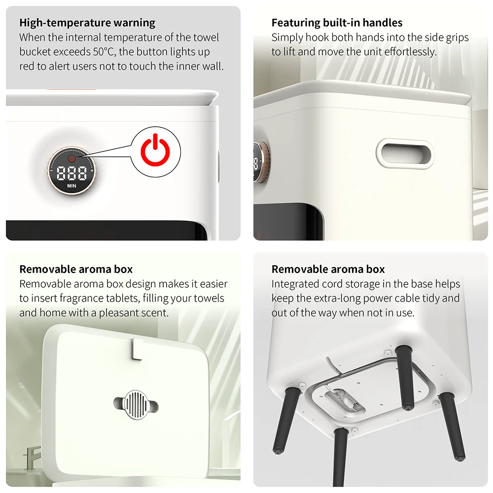 High Quality Bath LED Display Hot Electric Towel Warmer Machine 500W Flame Towel Heating Bucket With Timer Knob for Spa