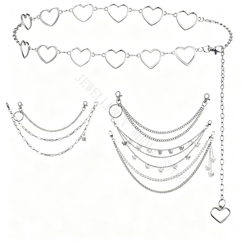 R7UF Silver-Tone Alloy Pants Chain, Removable Clothing Accent with End Fasteners for Waistbands, Pockets, Pants, and Skirts