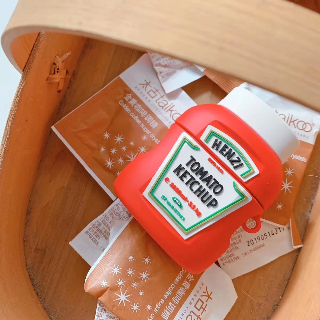Per custodia Airpods Pro, custodia per auricolari in Silicone morbido per bottiglia di Ketchup di pomodoro creativo per custodia Airpods 1/2