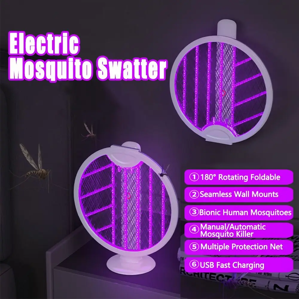 

2 In 1 Electric Mosquito Swatter USB Rechargeable UV Light Mosquito-killing Swatter Automatic Portable Bug Zapper Outdoor