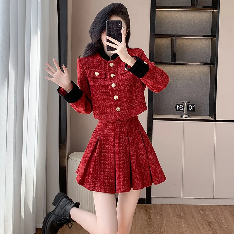 Real Shot 2024 New French High-End Classic Style Jacket Autumn/Winter High-End Suit with High-Waisted Short Skirt for Women Lady