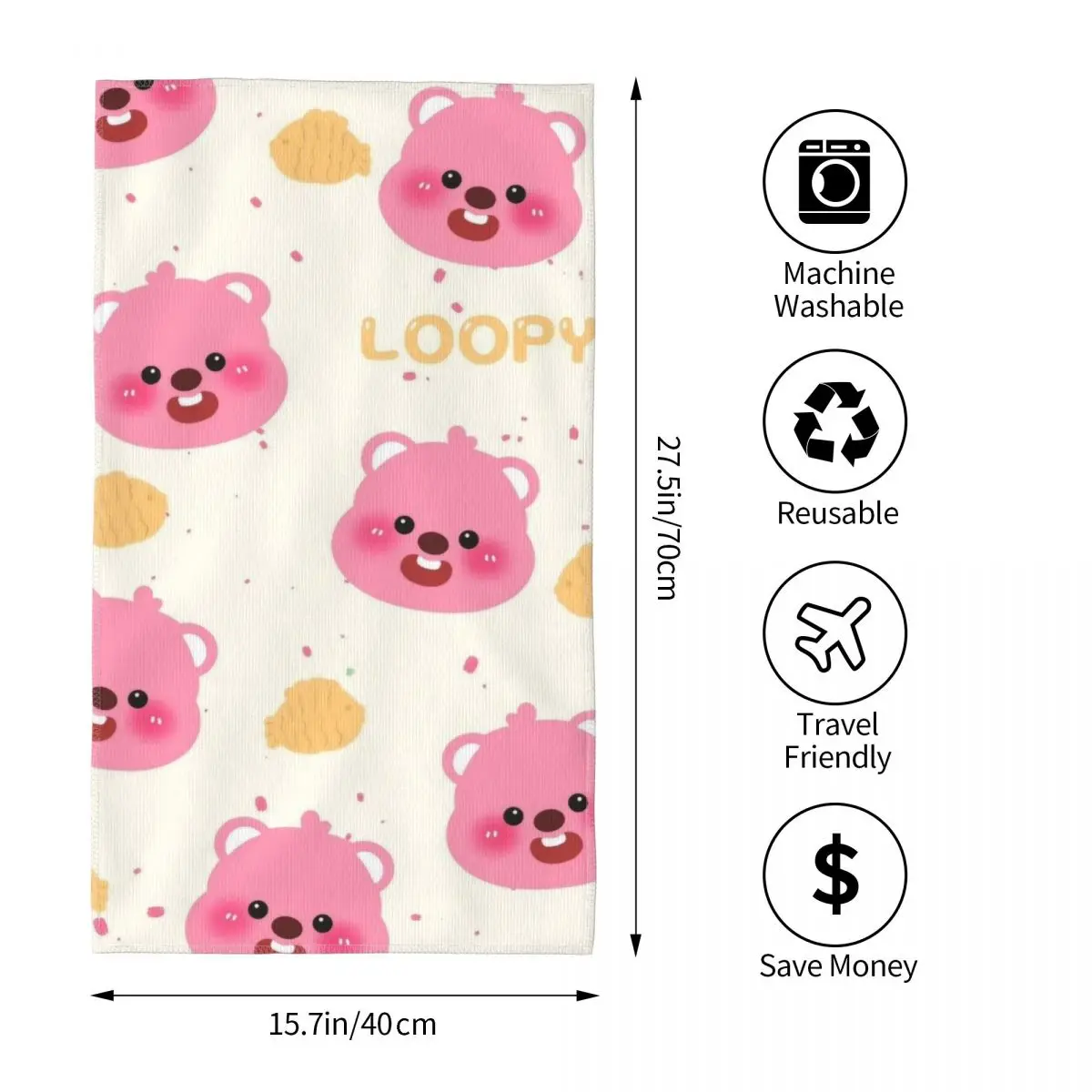 Kawaii Loopy Cartoon Beaver Merchandise Sand Free Towel New Summer Cute Microfiber Shower Towel Sandproof Quick Dry Surf Towels