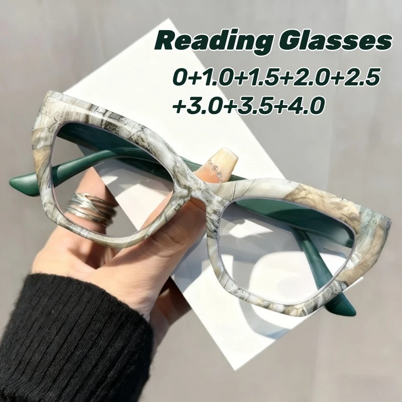 

Women's INS Style Oversized Cat-Eye Blue Light Blocking Reading Glasses Fashion Floral Trim Spring-Ups Presbyopia Glasses