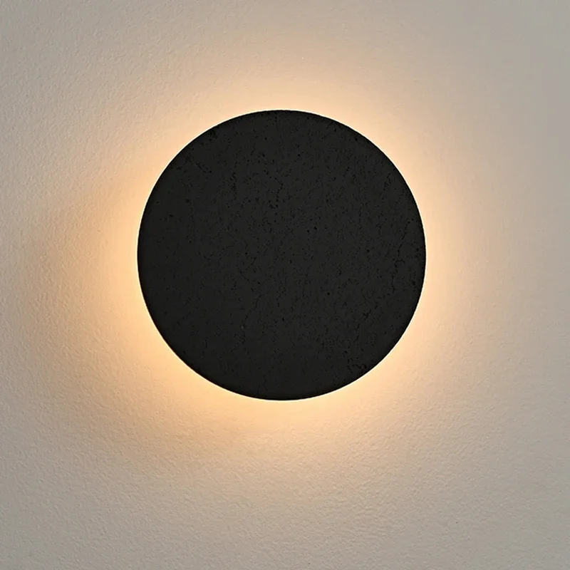 Round Black Travertine Wall Light Led Bedside Hotel Retaurant Background Corridor Natural Stone Sconce Lamp