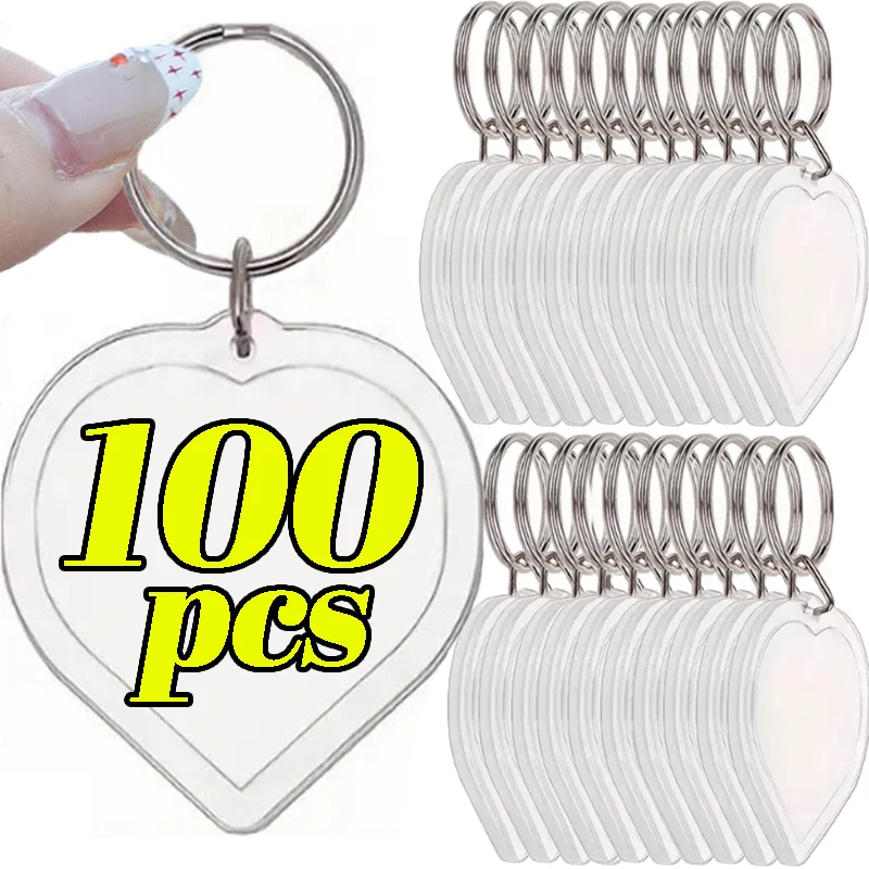 1/100Pcs Transparent Photo Frame Keychain Women Men Creative Insert Photo Acrylic Blank Keyring Fashion Jewelry Pendant DIY Gift