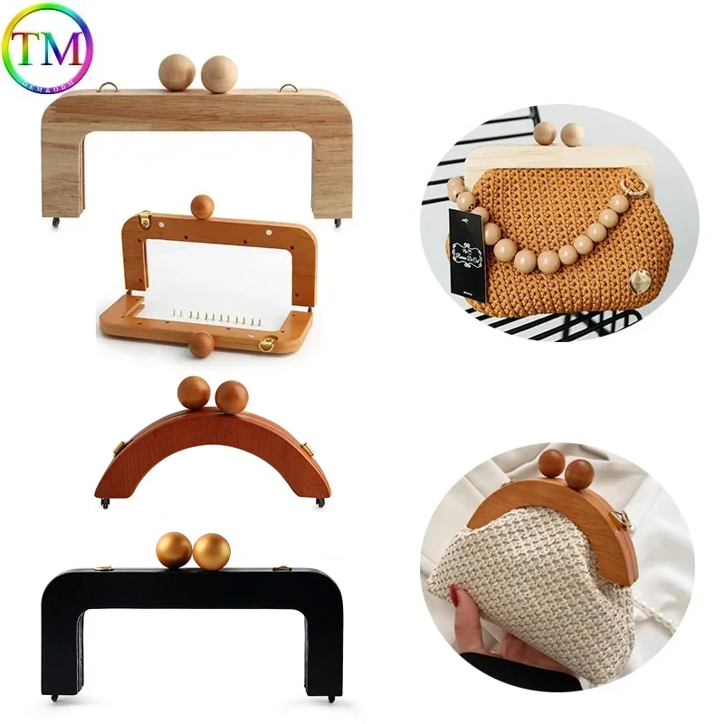 

2/10PCS Double Wood Bead Camel Natural Wood Frame for Women Knit Purse Sewing Spliced Bag Craft Handle Retro Bags Oak Clip Frame