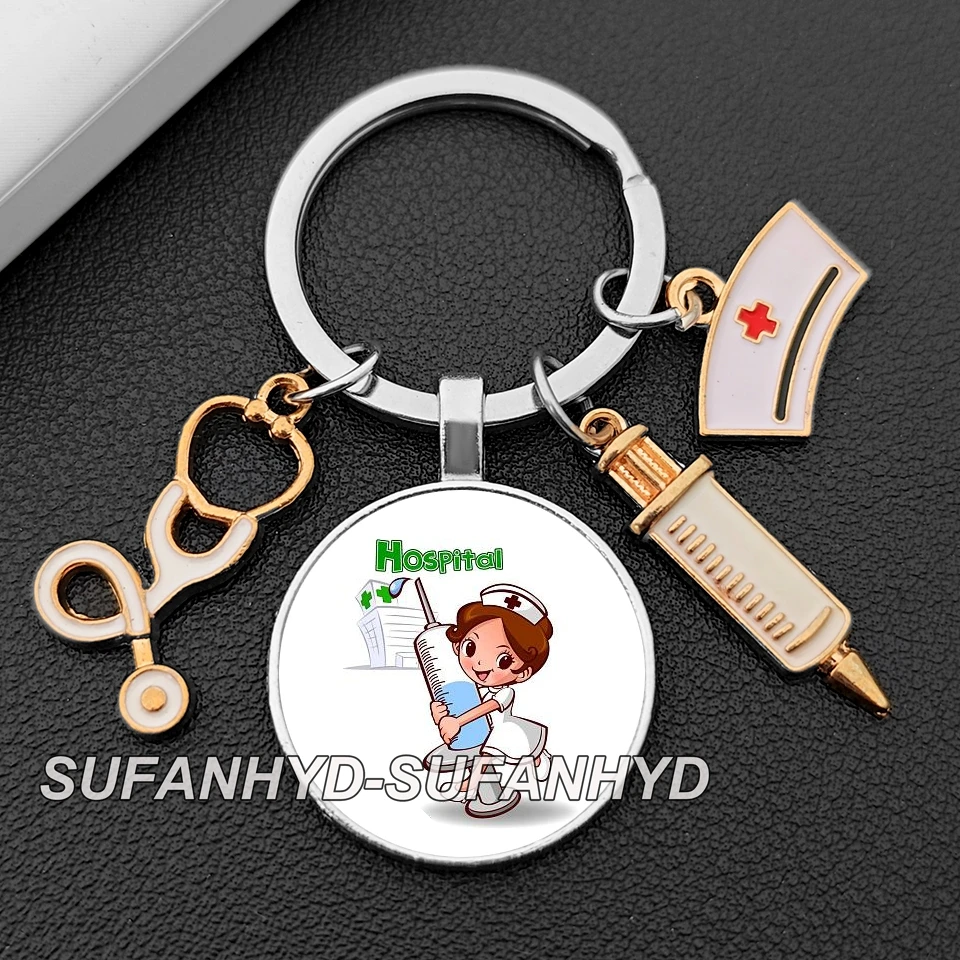 Gift for Doctor and Nurse Keychain Syringe Cap Stethoscope Pendant Keychain Thank-you Gift for The Nurses and Doctors