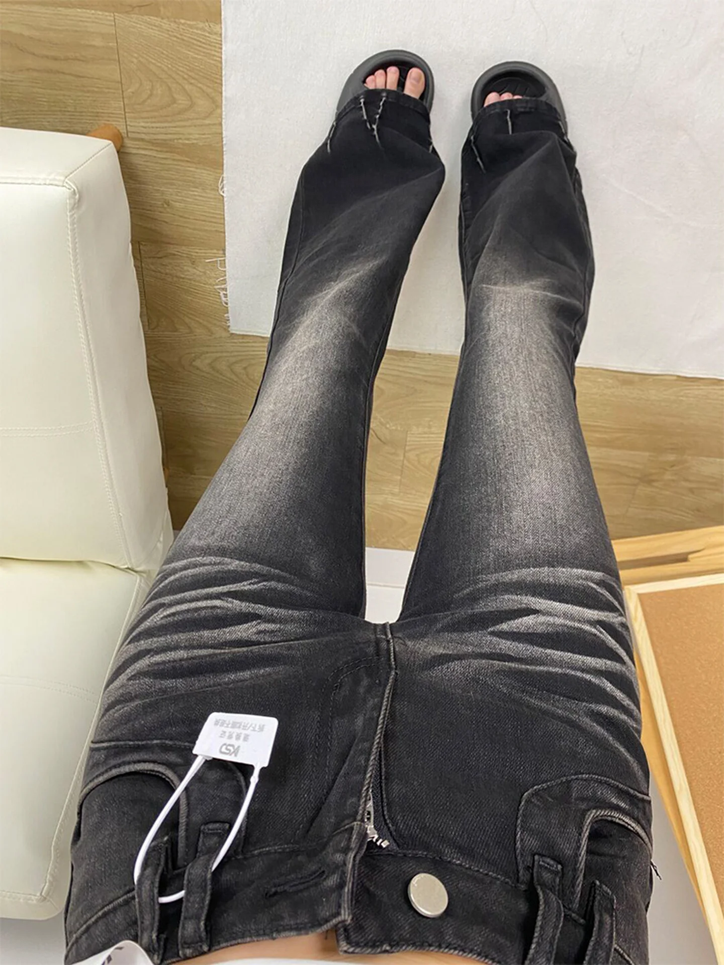 Hochgeschnittene Gerade Jeans im Amerikanischen Stil für Damen, Herbst-Winter Neuheit, Sexy Mädchen Lange Hose, Lässig Einfarbig