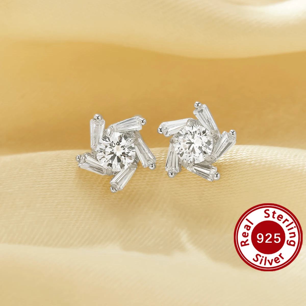 1Pair Windmill Studs Earring With White CZ Stone,Solid 925 Sterling Silver Earrings,Minimalist Windmill Earring 6310074