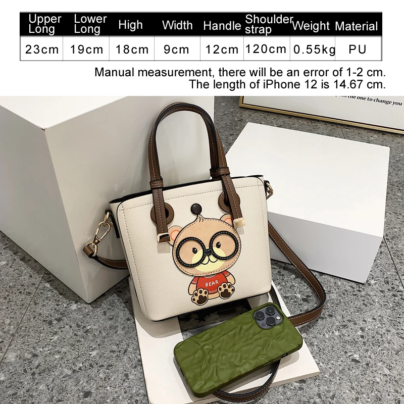 BeiBaoBao Brand High quality Bucket Handbag For Women 2023 New Cute Bear Applique Women Shoulder Bag Hi-Q Crossbody Totes Bag