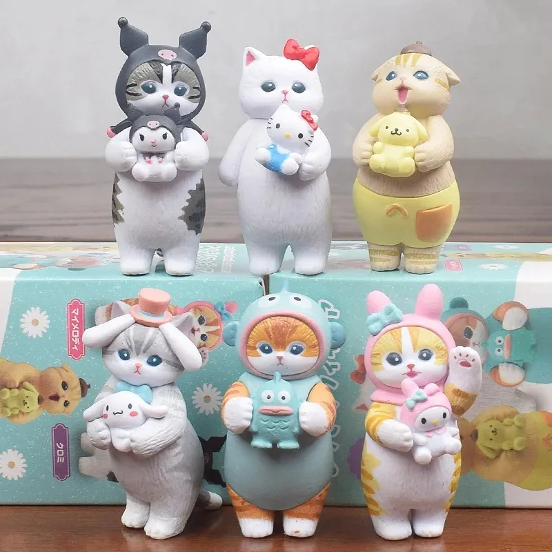 Sanrio figuras mofusand tubarão gato caixa cega kuromi minha melodia personagem figuras brinquedo ornamentos bonecas fãs crianças presente