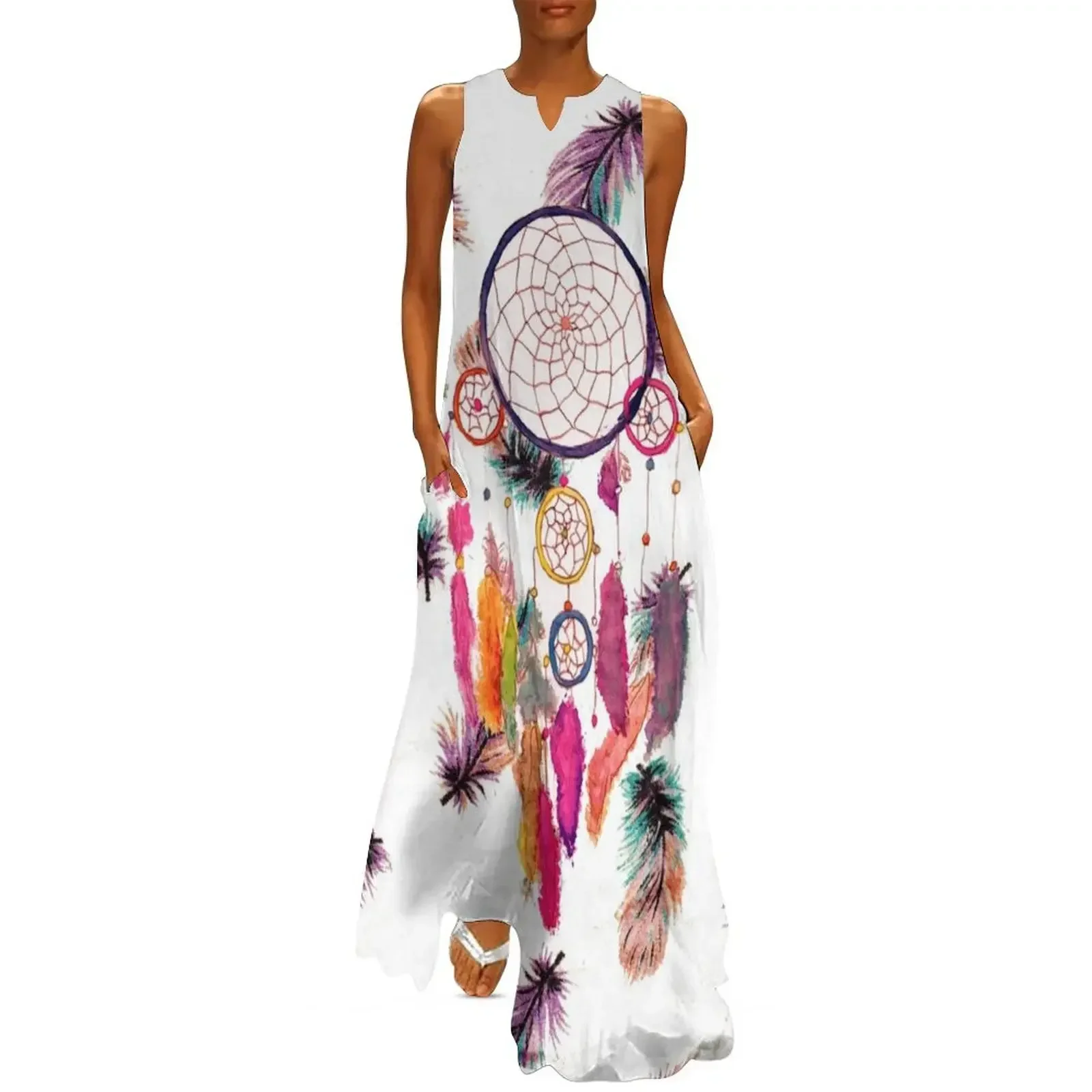 

Hipster Watercolor Dreamcatcher Feathers Pattern Long Dress summer dresses ladies 2025 Dress