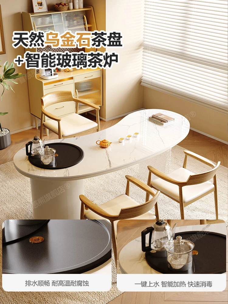 

Balcony rock slab tea table and chair combination modern light luxury high-end beauty salon reception office tea table integrate