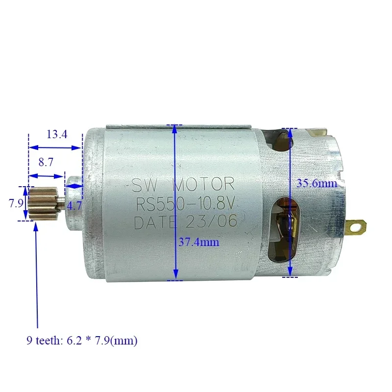 High Speed Large Torque RS-550 Motor 9 Teeth / 12 Teeth DC 10.8V 12V 14.4V 16.8V 18V 21V 25V for Electric Hand Drill Garden Tool
