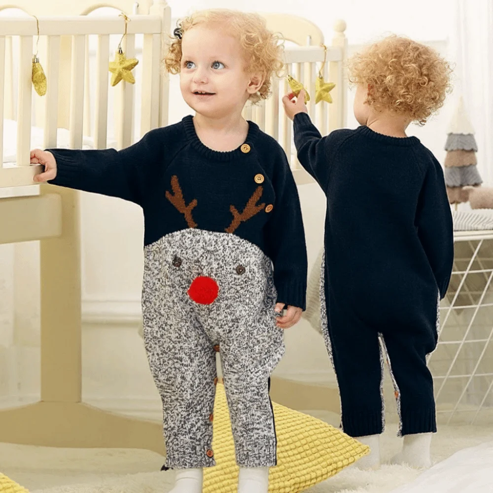 High Quality Christmas Deer Knitted Jumpsuit Long Sleeve Keep Warm Romper Costumes Clothes for