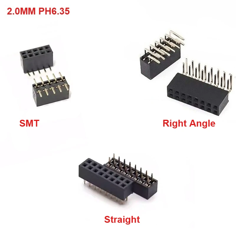 

10pcs 2.0mm PH6.35 Straight /Right Angle/SMTFemale Header Double Row 2X2-40P PC2.8 Gold-plate PCB Pin Socket Connector