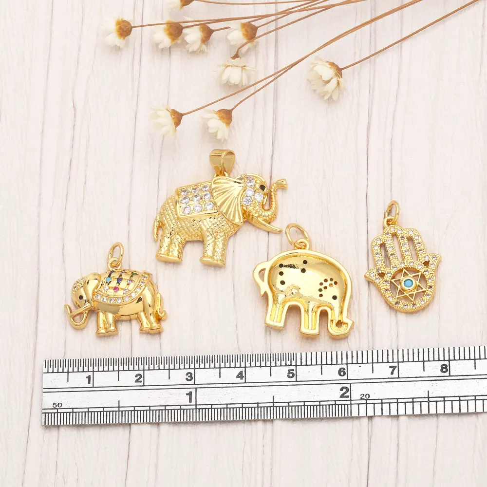 OCESRIO Crystal Brass Elephant Pendant for Necklace Copper Gold Plated Fatima Hand Handmade DIY Jewelry Making Supplies pdta898