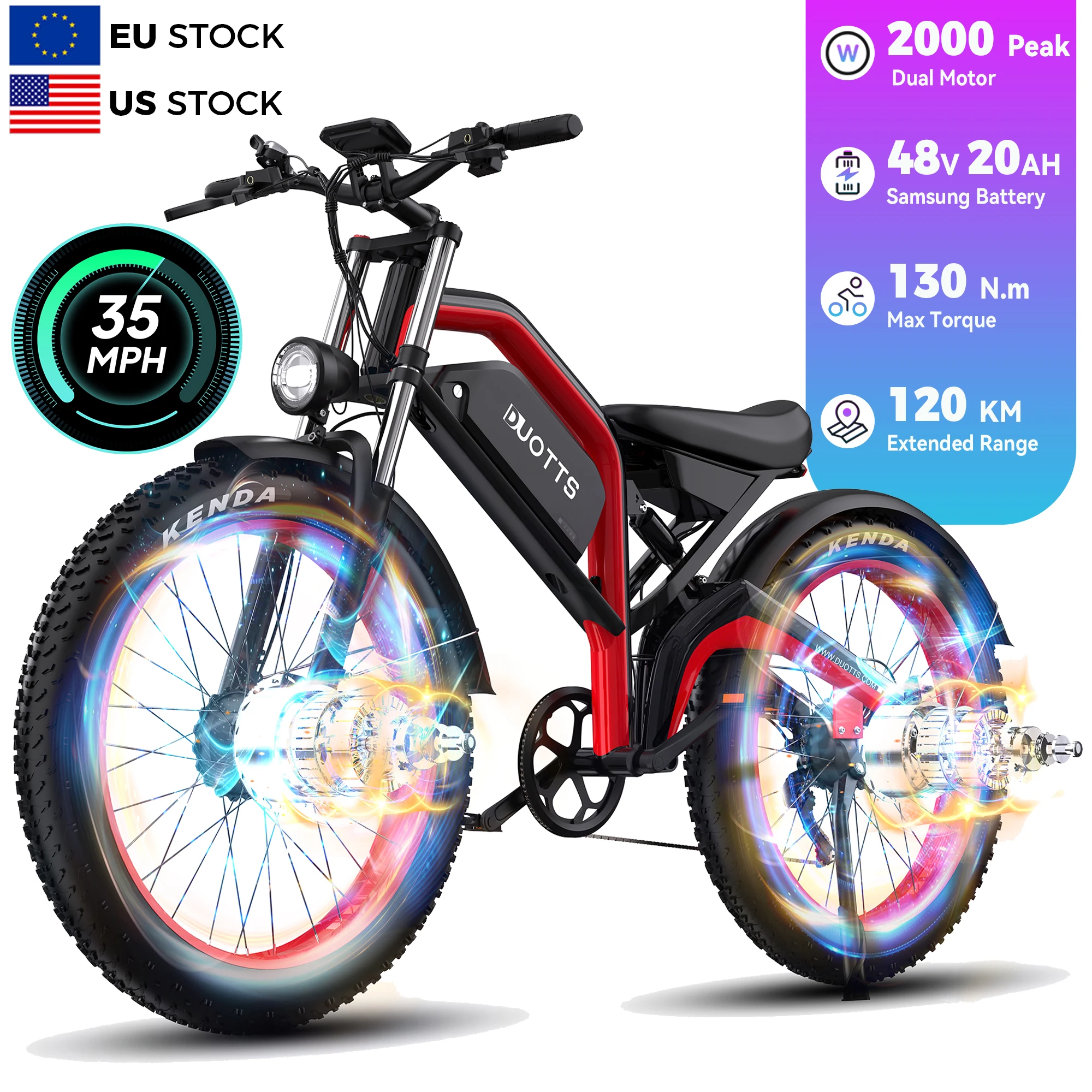 US EU Warehouse Duotts N26 48V 20AH Dual Motor Electric Bicycle Hybrid MTB Road Snow Dirt Mountain Fat Tire Electric E Bike