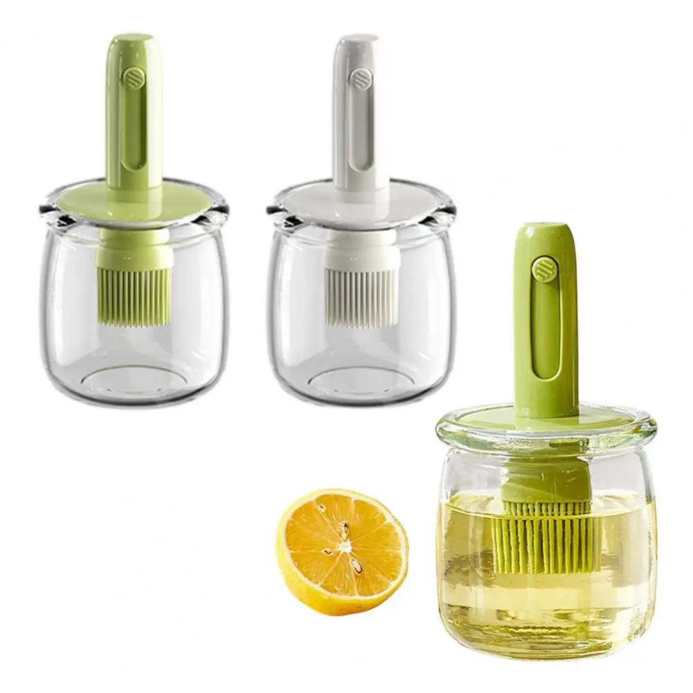 Cooking Oil Applicator Silicone Basting Brush Glass Oil Bottle with Silicone Brush Oil Dispenser Pot Wide Mouth for Barbecue