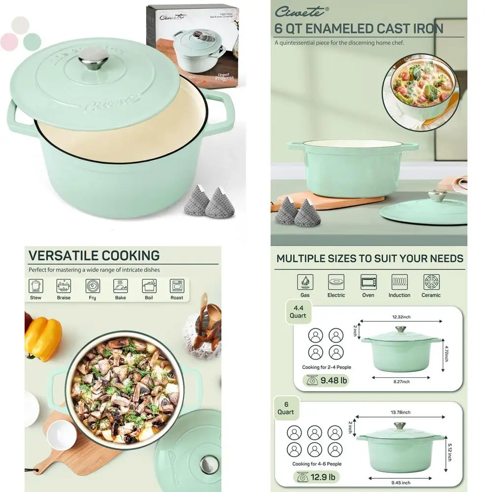 

Эмалированная чугунная голландская духовка, кастрюля на 6 литров с крышкой, идеально подходит для выпечки хлеба, скозерів, приготовления пищи, в духовке, до 500 лет. ° F, Плита U