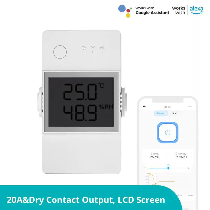 SONOFF TH Elite Smart Temperature And Humidity Monitoring Switch Work With MS01/DS18B20/Si7021/RL560 Sensor, Alexa Google Home