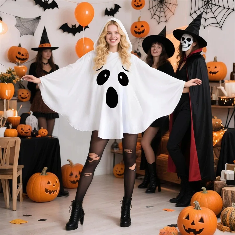 Weißes Fledermaus-Halloween-Cosplay-Outfit, Geister-Hexe-Elfen-Rollenspiel-Kostüm in Einheitsgröße für Partys