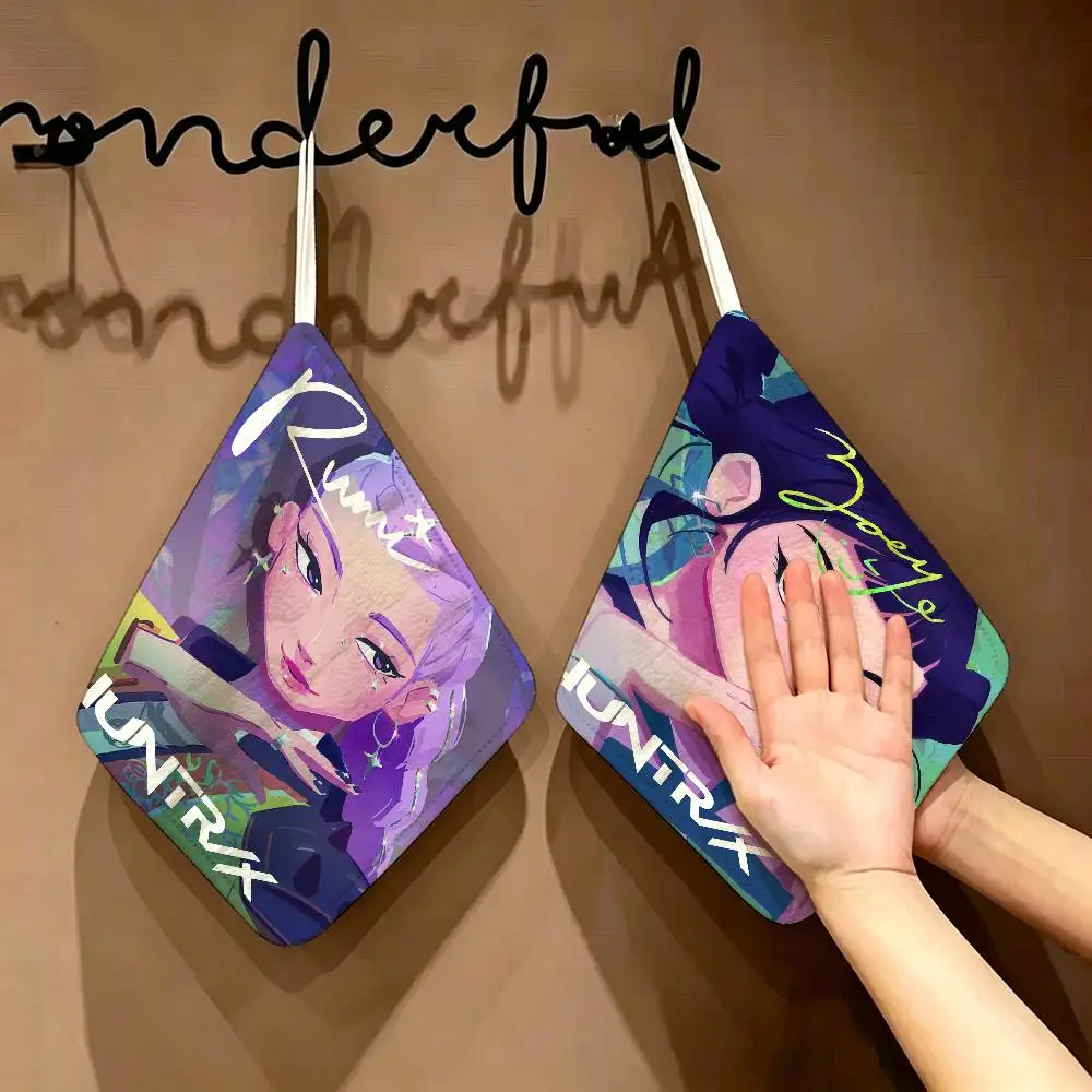 Cartoon K-Pop Demon Hunters Polyester Cotton Hanging Kitchen Towel, Absorbent Hand Wiping Cloth for Daily Cleaning Drying