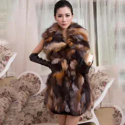 Women Real Fox Fur Long Vest Fashion Ladies Winter Sleeveless Belt Design Thick Clothes Large Size Raccoon Fur Leather Jacket