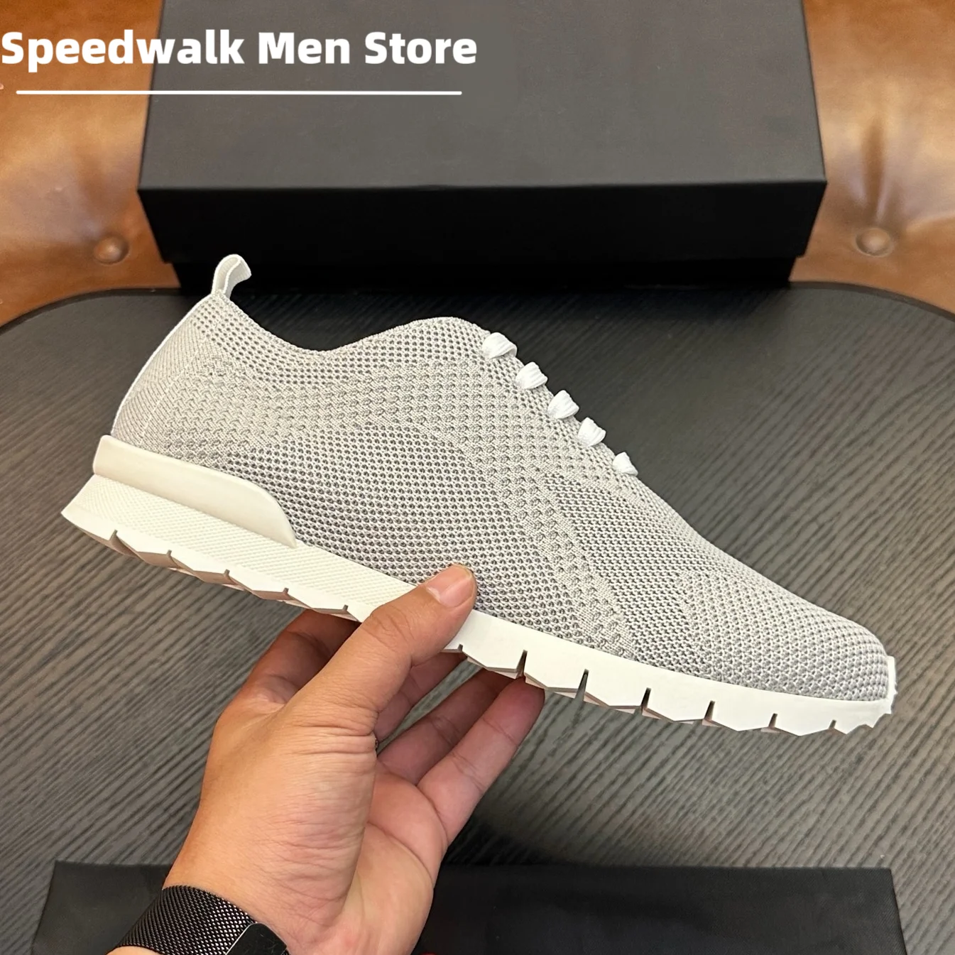 Men Premium Allseason Breathable Mesh Knit Casual Trainers Elastic Lace Up Lightweight Rugged Sole Urban Daily Walking Sneakers