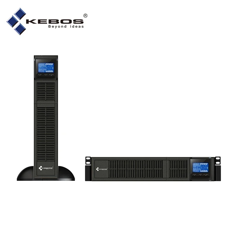 Kebos KR11-1K LCD Display Control Double Conversion 1kva 900w Single Phase Uninterruptible Online Rack Mount Ups For Data Center