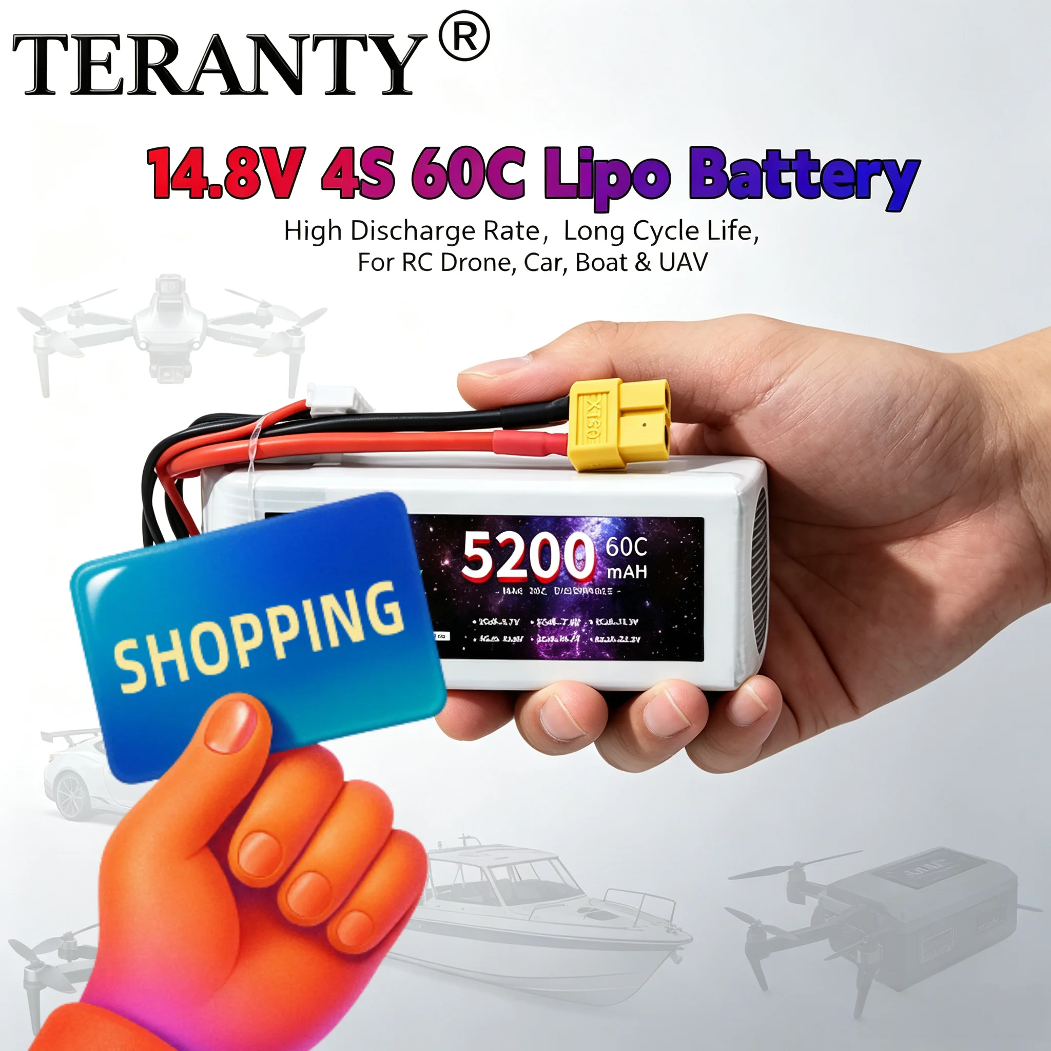 14.8V RC LiPo Battery #3300mAh 4200mAh 5200mAh 4S Rechargeable with JST T XT60 XT30 Plug For Car RC Drone Toys Racing Spare Part