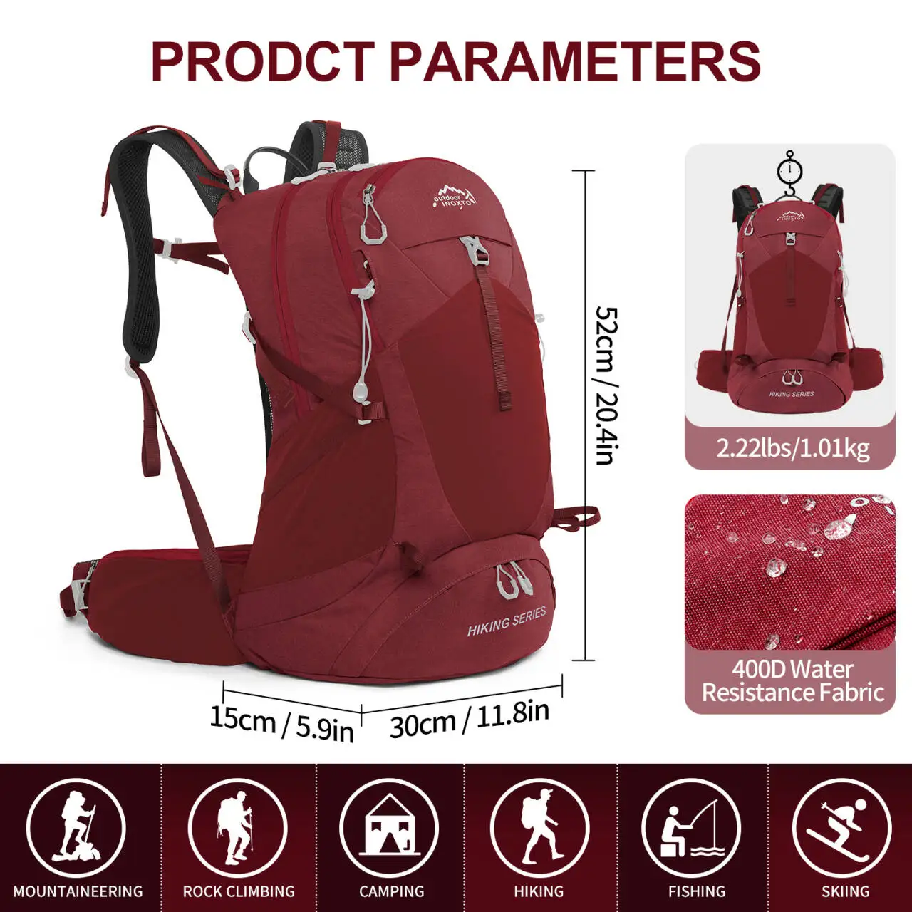 Bergsteigerrucksack 35 Liter Herren und Damen Outdoor-Sporttasche Wasserdicht Camping Wandern Regen – Detail 7