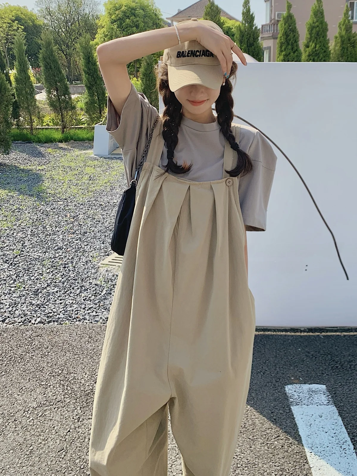 Macacão Feminino Estilo Street Trendy, Solto, Casual, de Cintura Alta, Calças Longas, Versão Coreana que Emagrece e Rejuvenesce