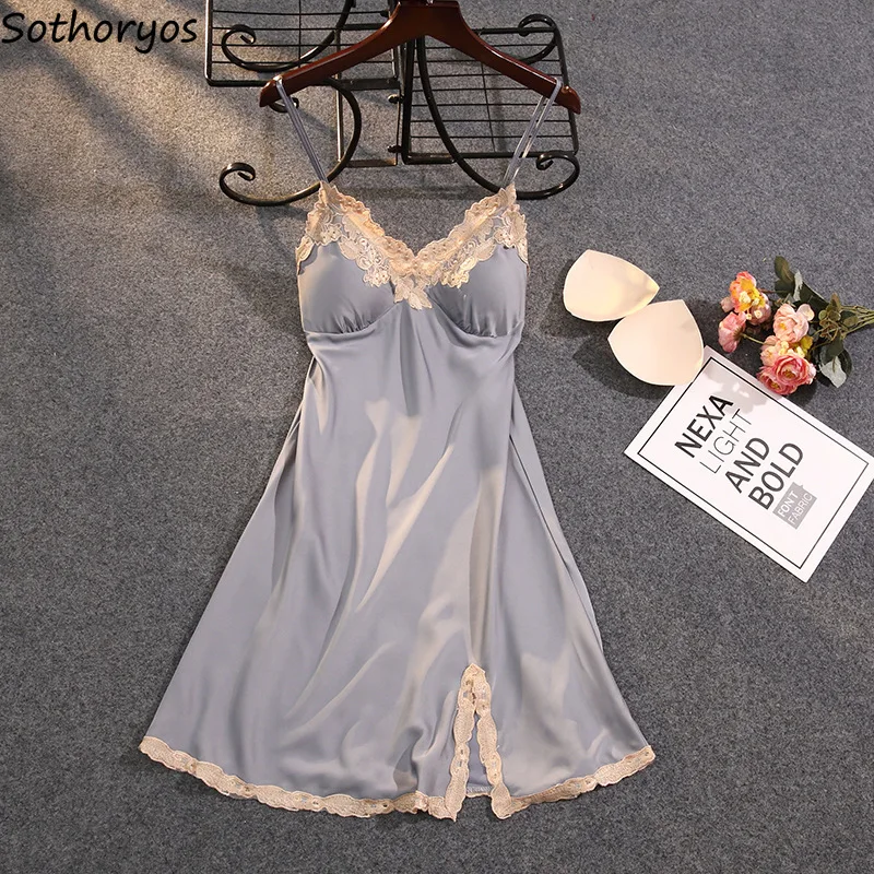 Nightgowns Women Vintage Lace Sexy Ladies Nightdress Side-slit French Style Delicate Summer Thin Sleeveless Attractive Sleepwear