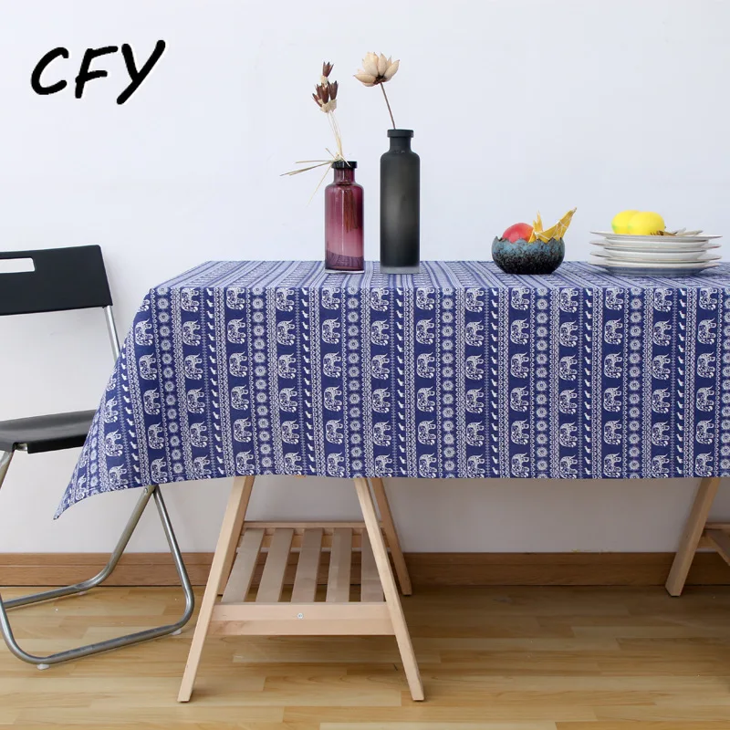 

American Style Animal Elephant Cotton Linen Rectangular Tablecloth Home Coffee Dining Table Fireplace Microwave Cover