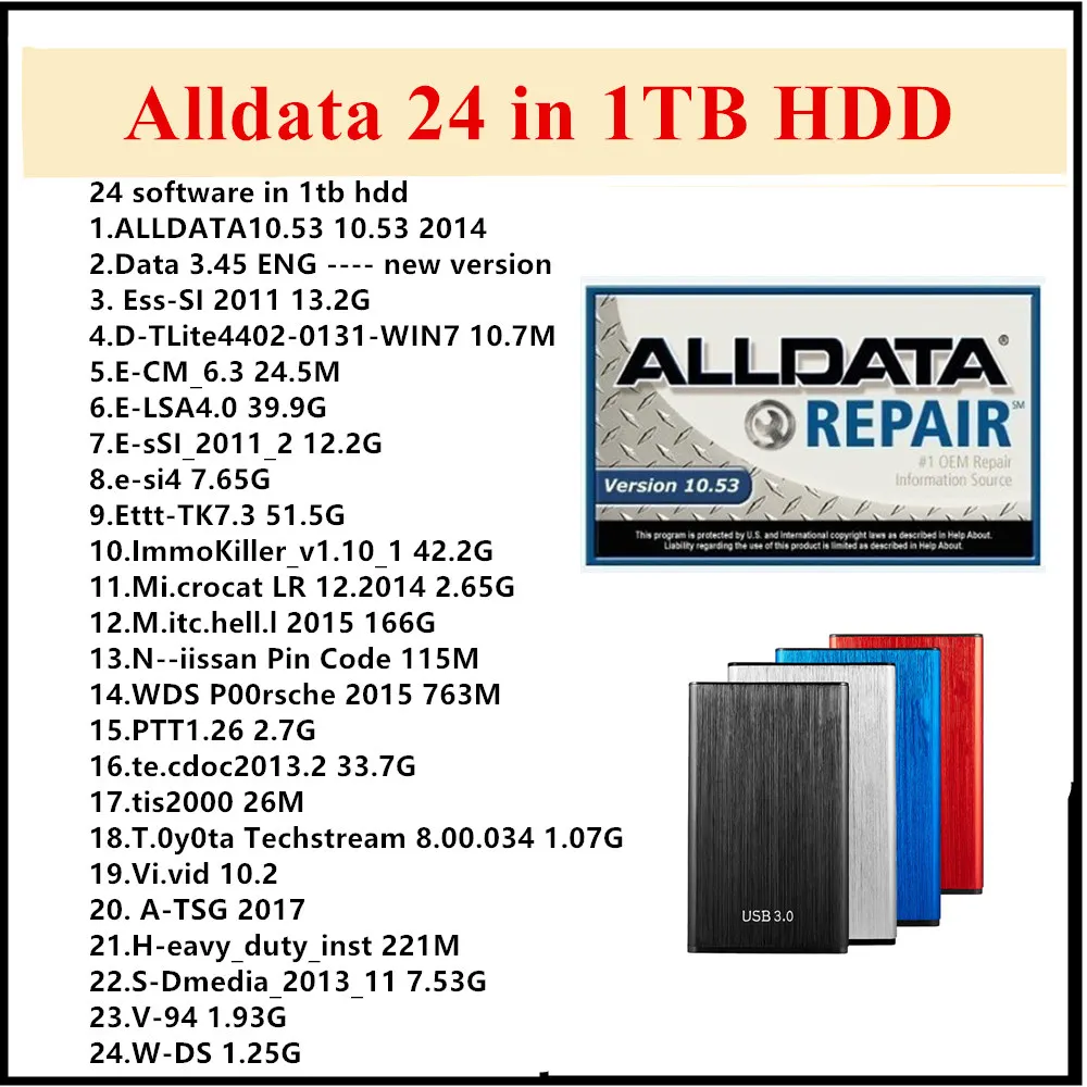 All data 1TB HDD Auto Alldata v10.53 and Mi.chell 2015 ATSG Vivid Workshop ElsaWin Heavy Truck Car Repair Software 24 in 1TB HDD