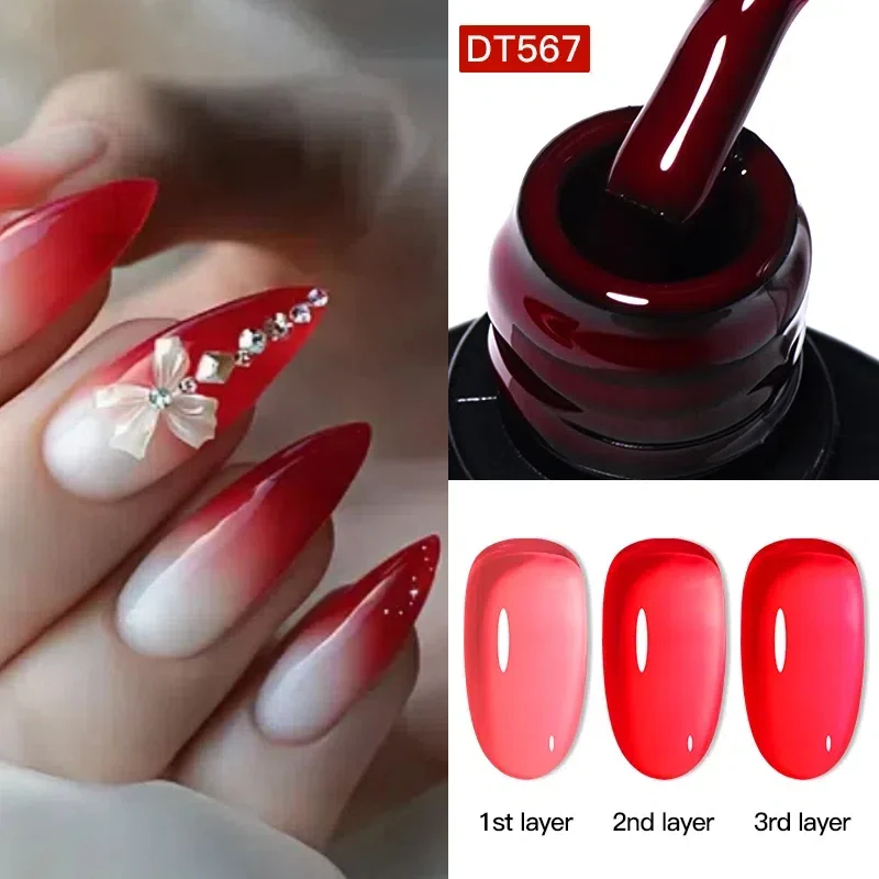 

MEET ACROSS 7ml Jelly Red Gel Nail Polish Semi Permanent Nails Translucent Glass Gel Nail for Manicure nail supplies