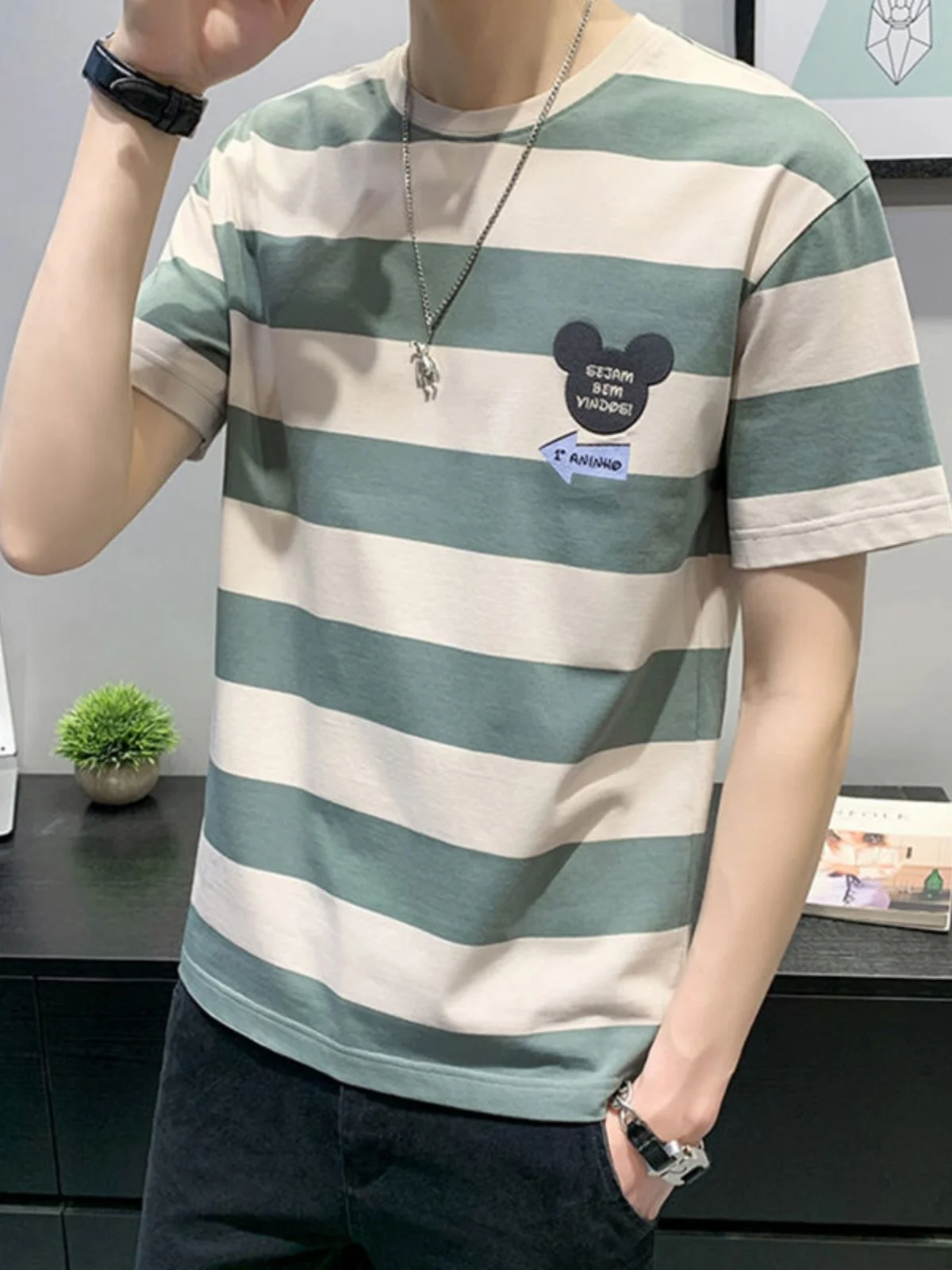 t-shirt-a-maniche-corte-da-uomo-top-casual-a-righe-abbigliamento-estivo-versatile-set-due-pezzi-trendy-nuovo-di-zecca-in-stile-coreano