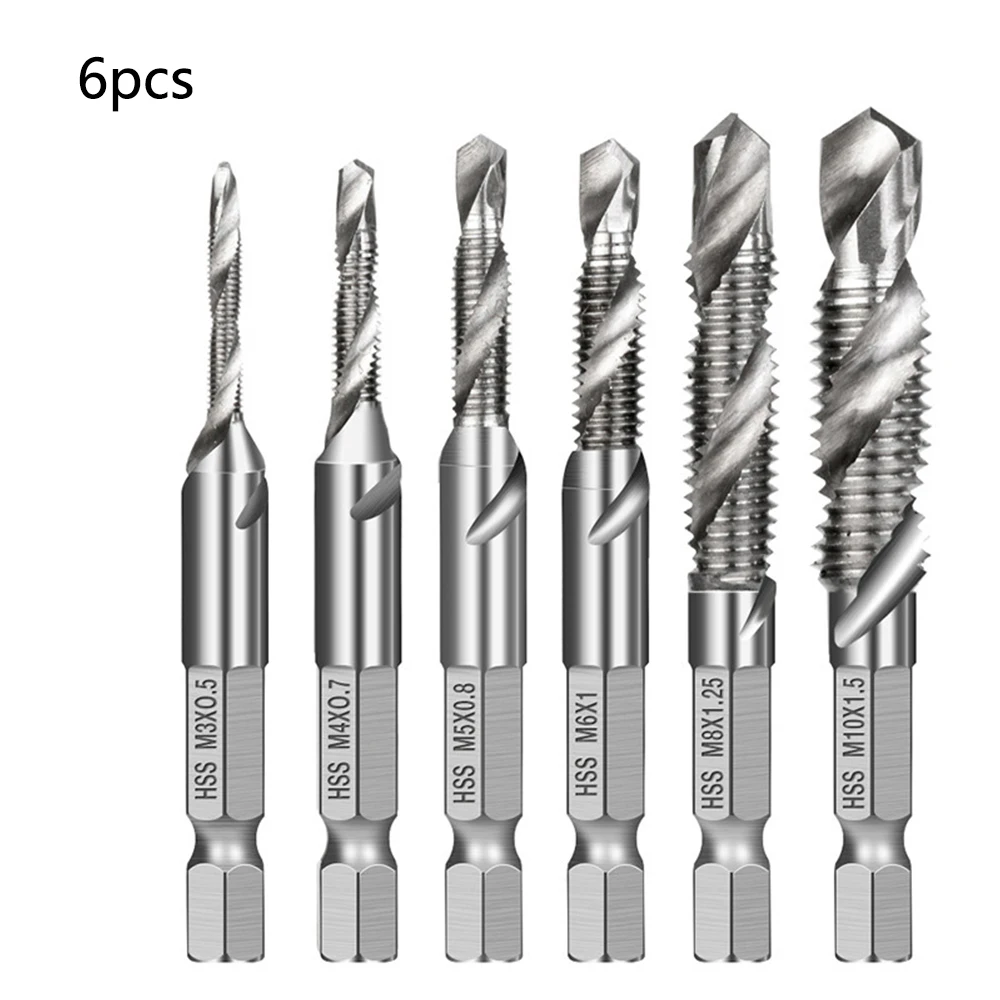 

6Pcs Hex Shank Titanium Plated HSS Screw Thread Metric Tap Drill Bits Screw Machine Compound tap M3 M4 M5 M6 M8 M10 Hand Tool