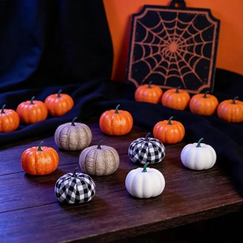 Künstliche Kürbisdekorationen, saisonales Kürbis-Set, 12-teilige künstliche Halloween-Kürbisse für Herbstregal-Ausstellung – Detail 9