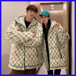 New Couple Fashion White Duck Down Jacket Men's Winter New American Casual Hooded Loose Large Size Trend Thickened Down Coat