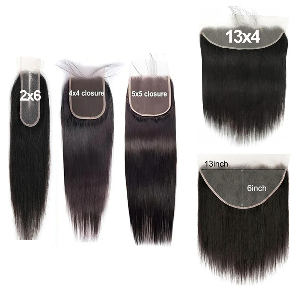 Straight 13x6 Lace Frontal Only 12A Brazilian Virgin Human Hair 2x6 Lace Closure 4x4 5x5 Transparent Swiss Lace Closure