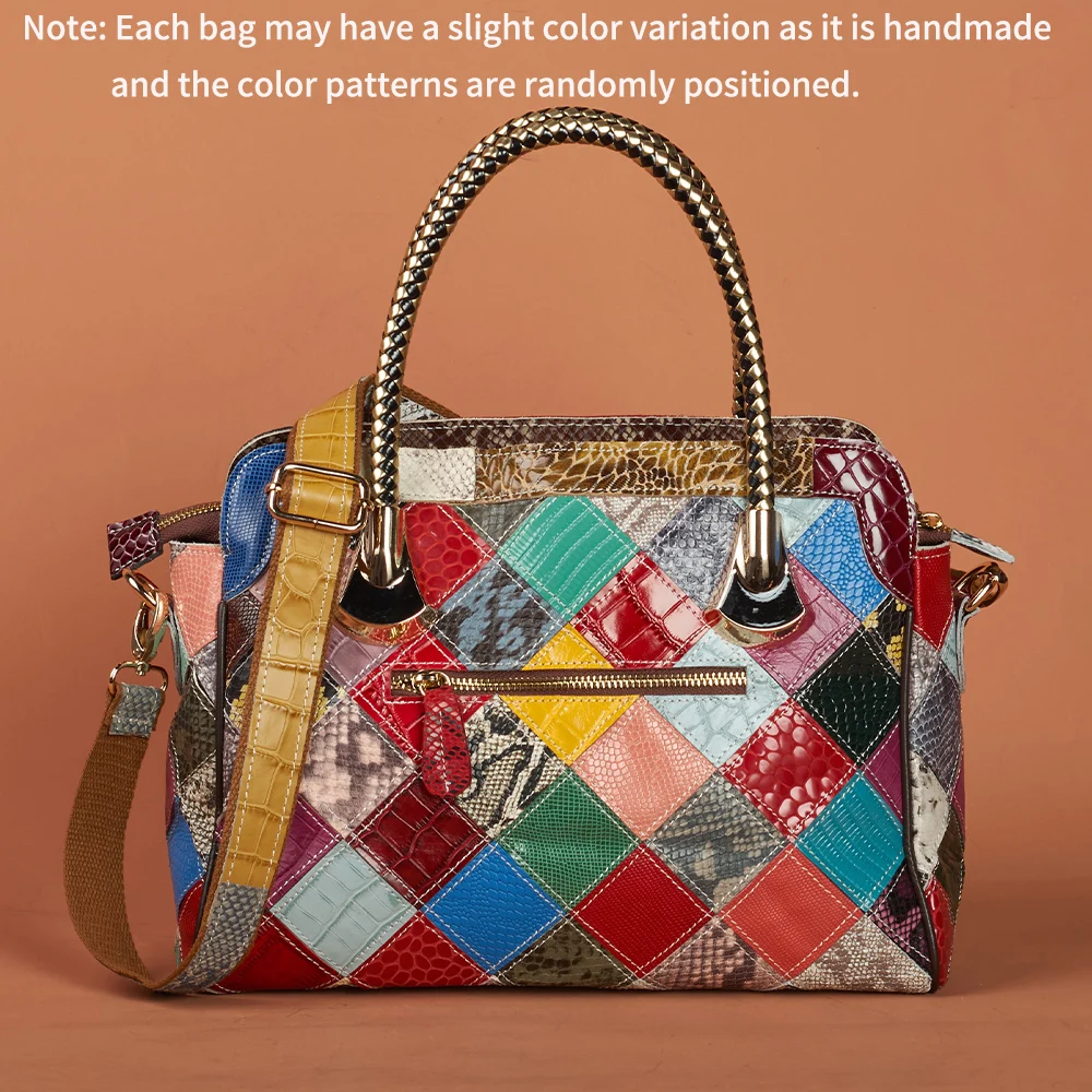 Genuine Leather Multi-Function Shoulder Bag for Women - Artisan-Crafted Vintage Checked Snake Print Dual Straps