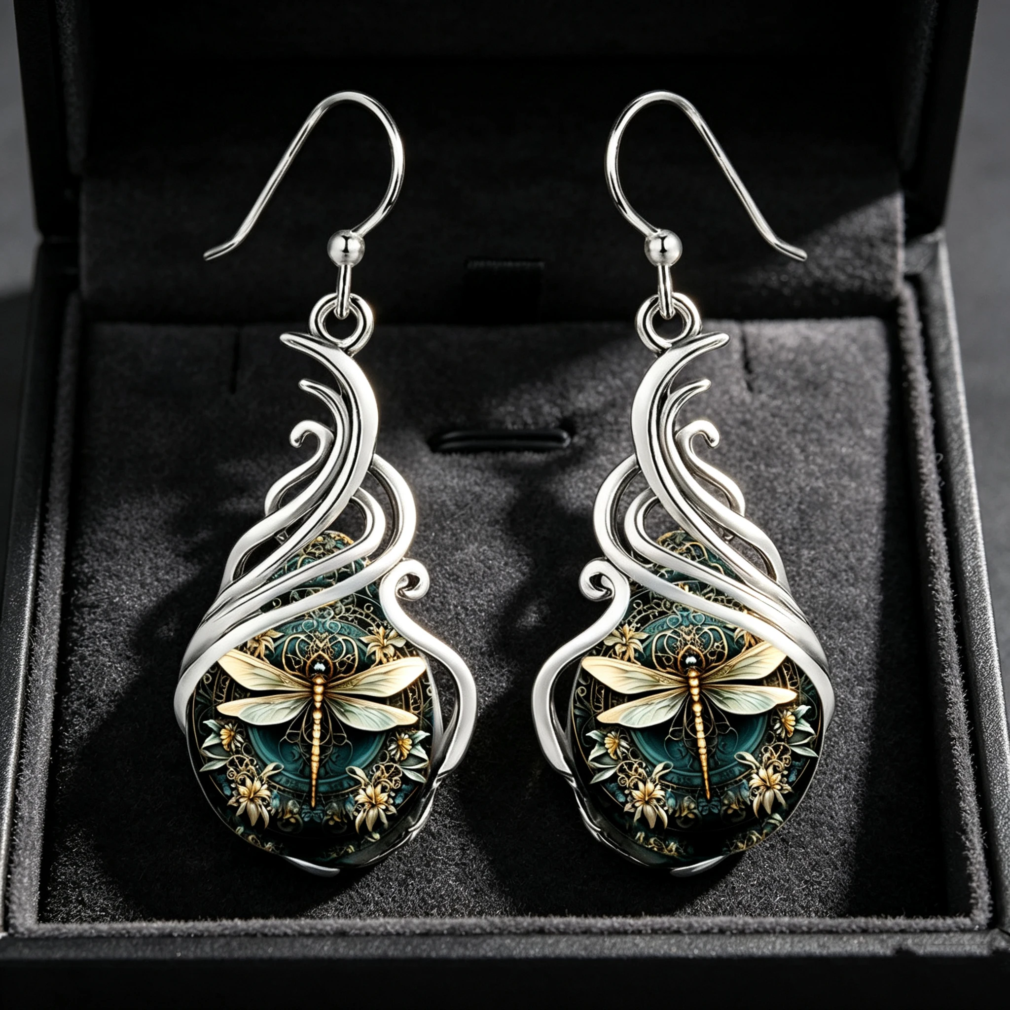 Women's Elegant Boho Green Stone Dragonfly Hoop Earrings