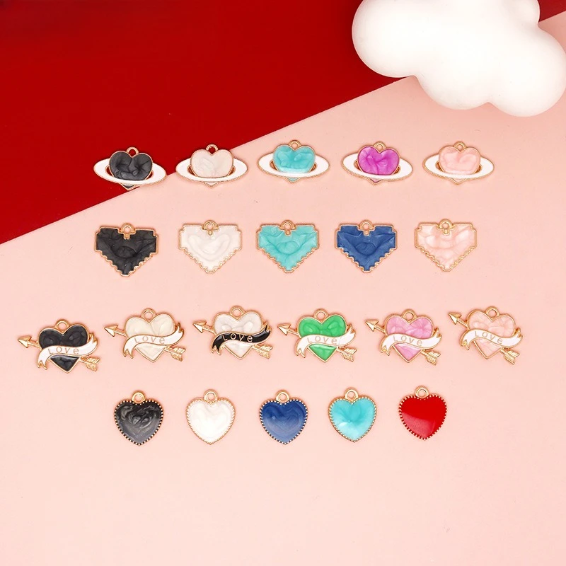 Valentine’s Day Heart-Shaped Pendants Plain/Serrated/Arrow-Through Heart DIY Jewelry Accessories for Bracelet Earring Pendants