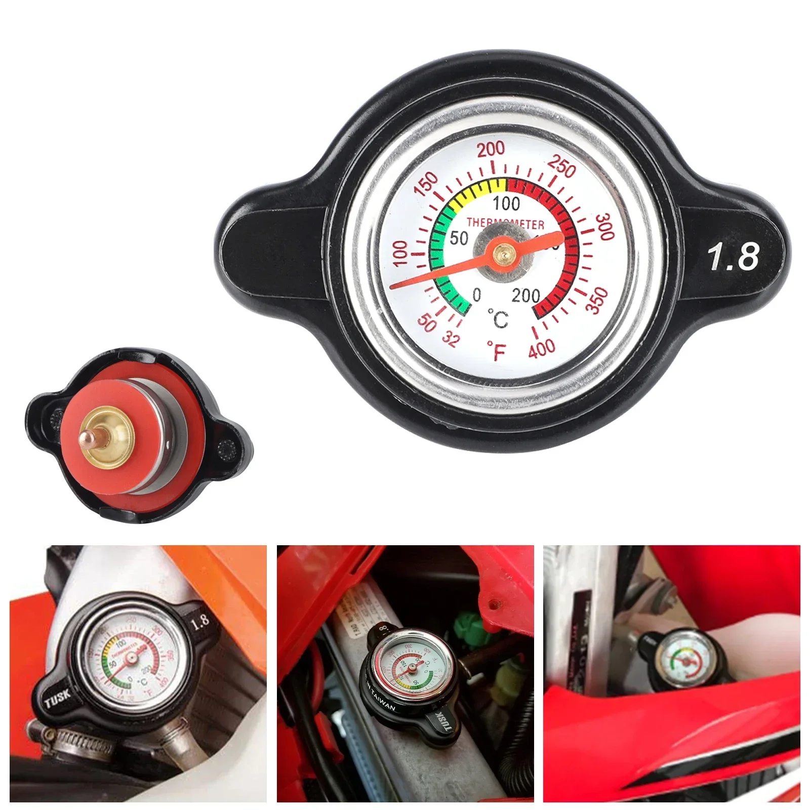 

1.8 Bar High Pressure Radiator Cap 25.6Psi With Temperature Gauge For Honda Yamaha Kawasaki Suzuki Polaris Ranger Motorcycle ATV