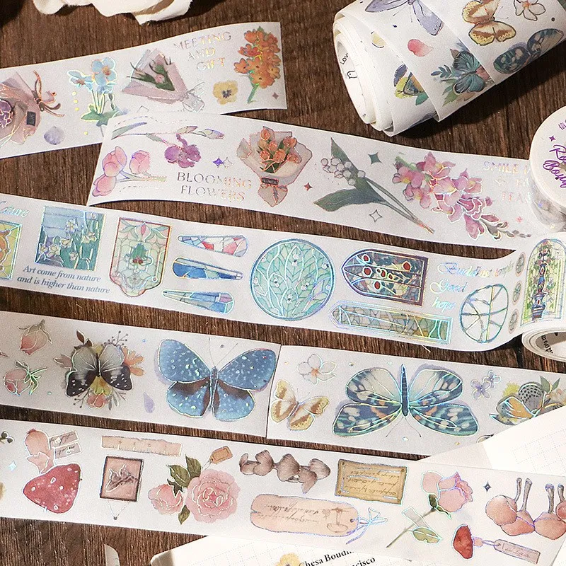 Butterfly Flower Washi Tape Vintage Style Gold Foil Masking Adhesive Tape Decorative for Arts DIY Crafts Journal Scrapbooking